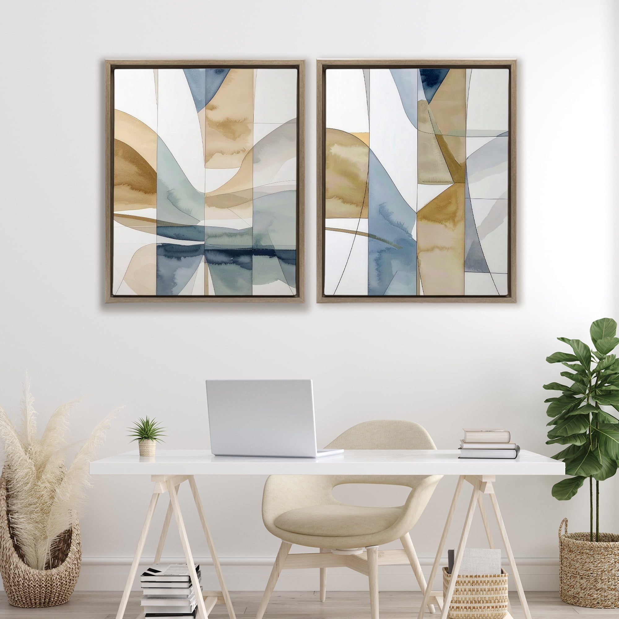 Stupell Industries Balanced Geographic Abstract 2 Piece Brown Framed Floater Canvas Set, design by Alonza Saunders