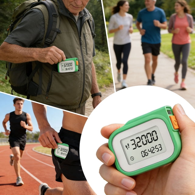 Klonfd 3D Pedometer For Walking Accurate Digital Step Counter With Removable Lanyard Fitness For Daily Activity Step & Sport Data 10 Step Smart Calibration Green