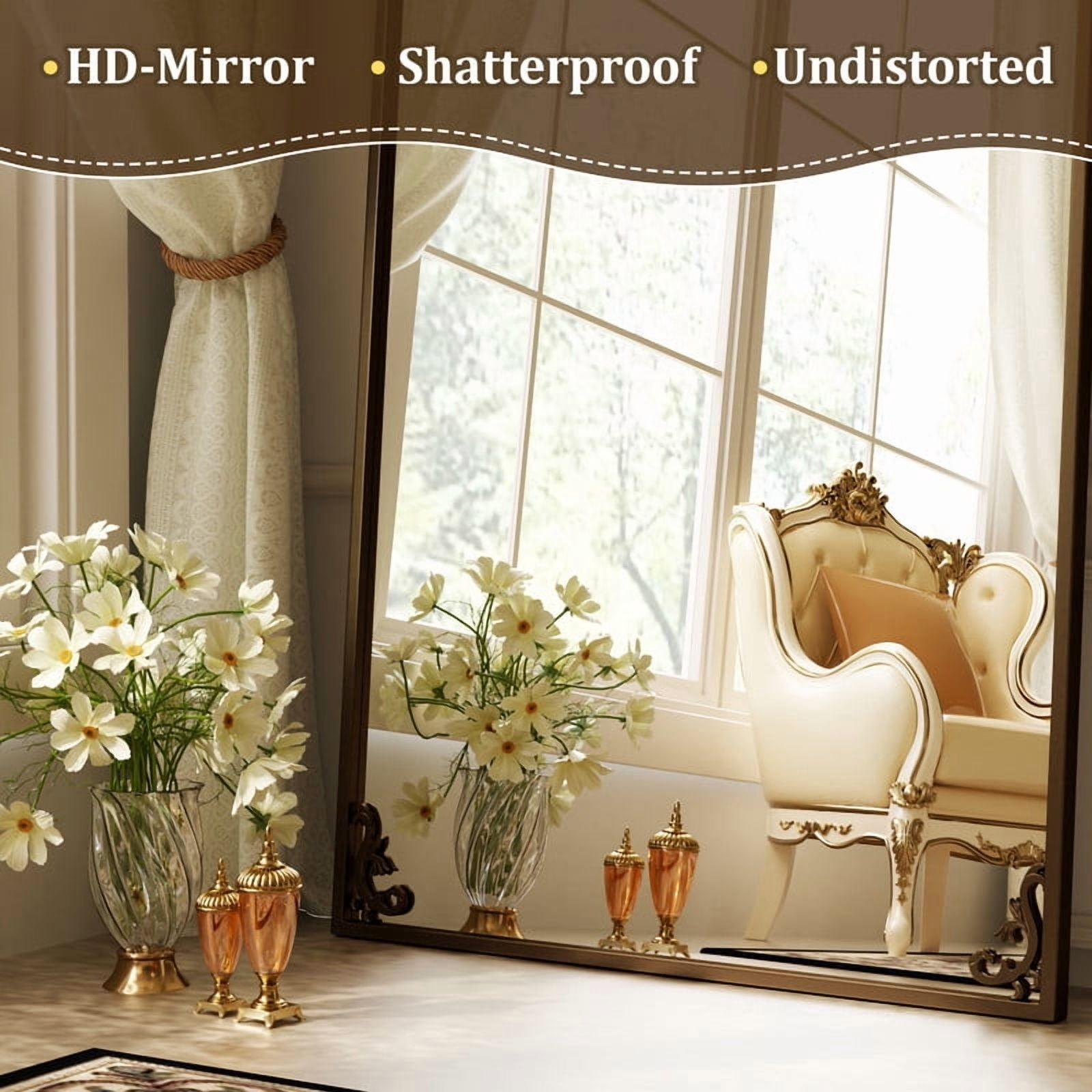 Anyrose 32"x73" Vintage Arched Full Length Dressing Mirror Floor Standing Mirror Wall Mounted, Antique Bronze