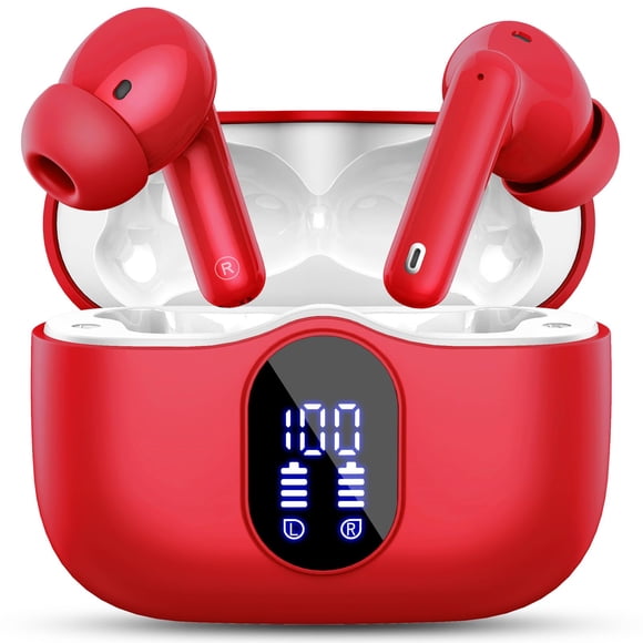 Auriculares inalámbricos Btootos Bluetooth 5.4 con cancelación de ruido, rojos