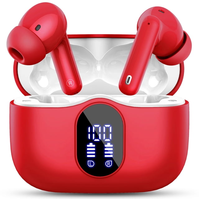 Auriculares inalámbricos Btootos Bluetooth 5.4 con cancelación de ruido, rojos