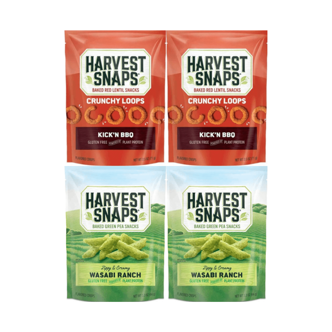 Harvest Snaps Veggie Crisps Variety Pack 4 Count – Original  2.5oz & Zesty Ranch 3.3oz – Gluten Free, Plant Based Protein, Baked Snack, Non-GMO, Crunchy Healthy Snack Chips