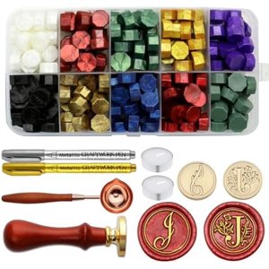 Letter Wax Seal Kit Wax Seal Kit Initial Alphabet J Sealing Wax 2 count Monogram Wax Seal Kit with 200 count Wax Seal Beads Wax Seal Spoon Wax Seal Pen