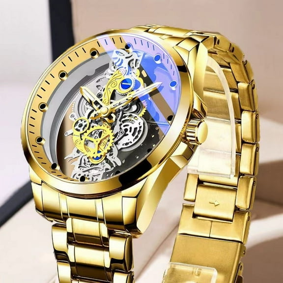 New Automatic Hollow Transparent Men's Watch with Waterproof, Luminous and Gear Design