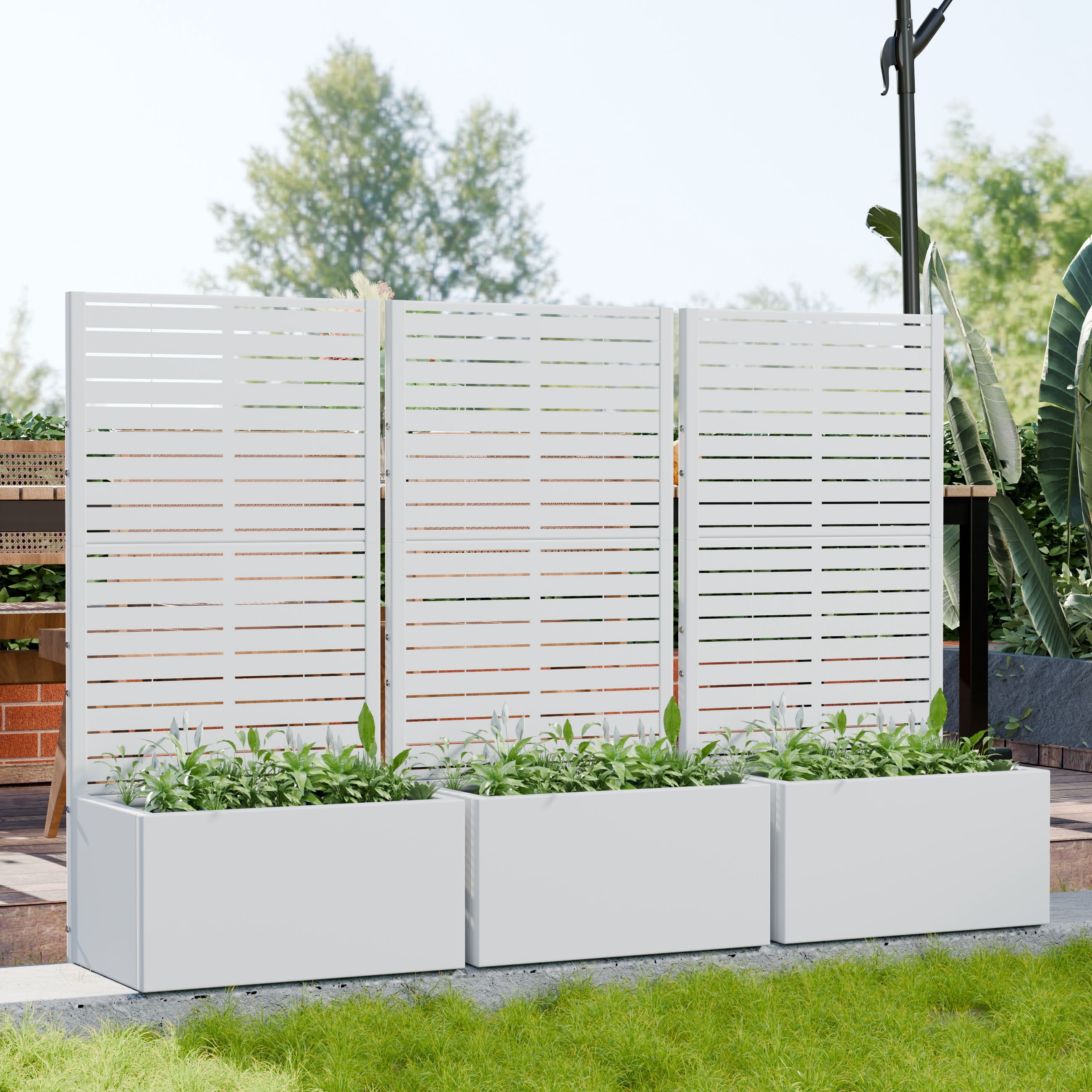 MAYEERTY 2 Panels Outdoor Metal Planter Box, Durable Weather-Resistant Planter, Decorative Metal Flower Box for Patio, Balcony, Garden