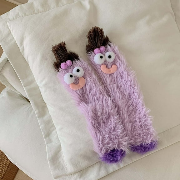 Oioii Crazy Funny Fuzzy Silly Socks for Kids Women,Girls Fluffy Slipper Novelty Fun Socks,Boy Men Cute Cozy Soft Animal Socks, Purple