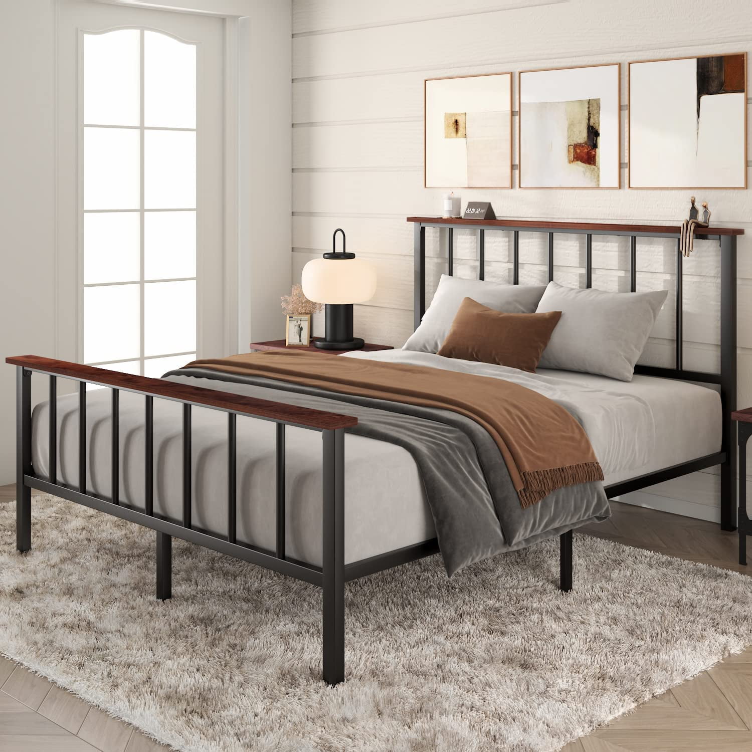 Einfach Queen Size Platform Bed Frame with Headboard, Black & Brown - Walmart.com Einfach Queen Size Platform Bed Frame With Headboard, Black & Brown - Walmart.Com