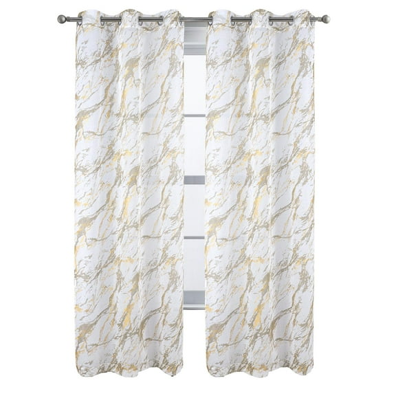 RT Designers Collection Marble Grommet Metallic Sheer Printed Doily Curtain Panel 54" x 84" Taupe