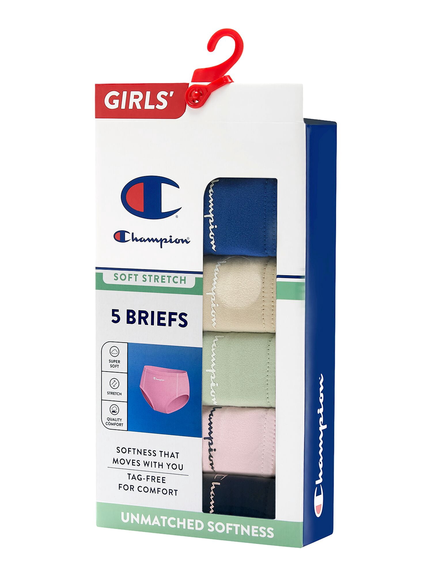 Champion Girls’ Softest Touch Classic Briefs, 5 Pack, Sizes XS–XL