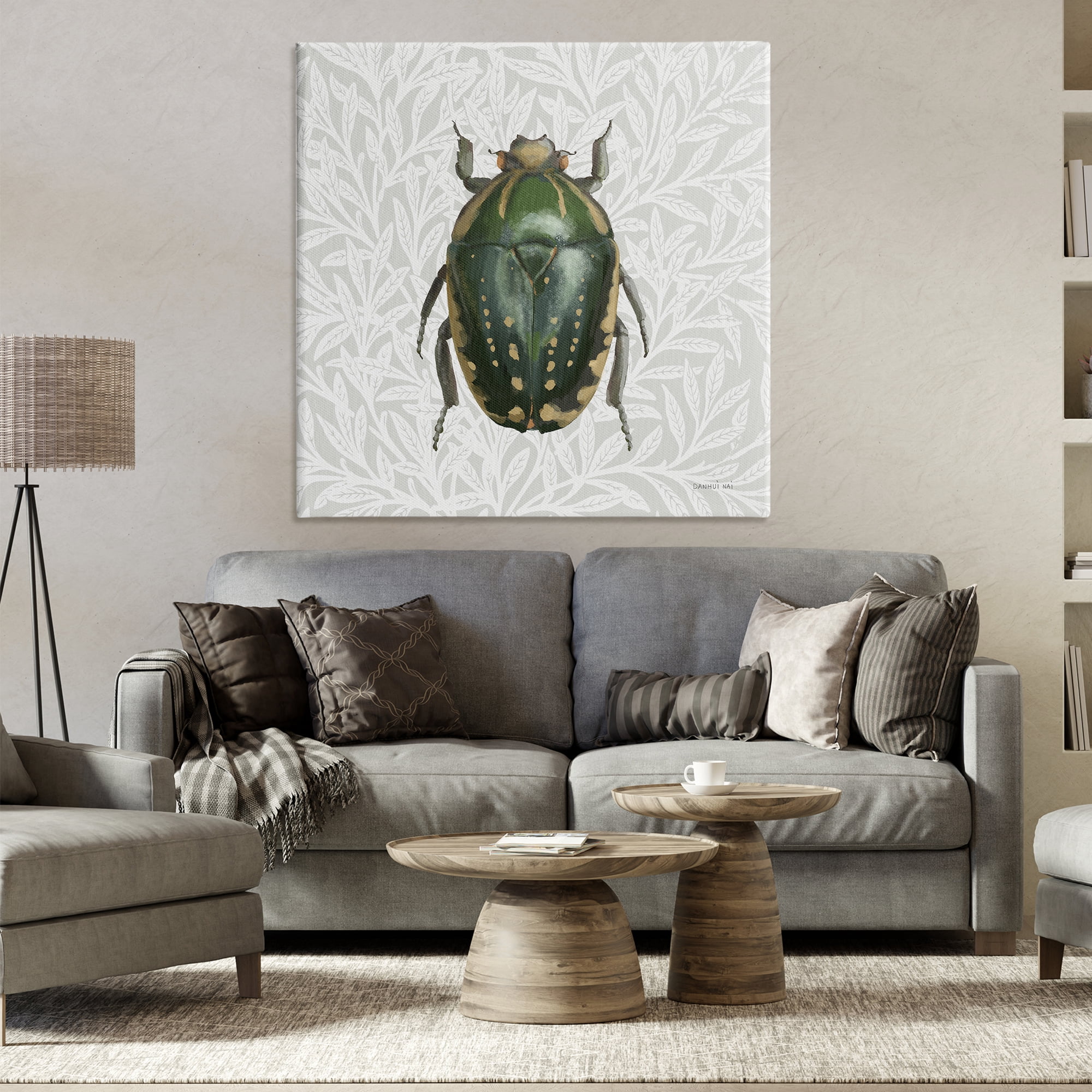 Stupell Industries Beetle with Botanical Pattern Animals & Insects Painting Gallery Wrapped Canvas Art Print Wall Art, 36 x 36