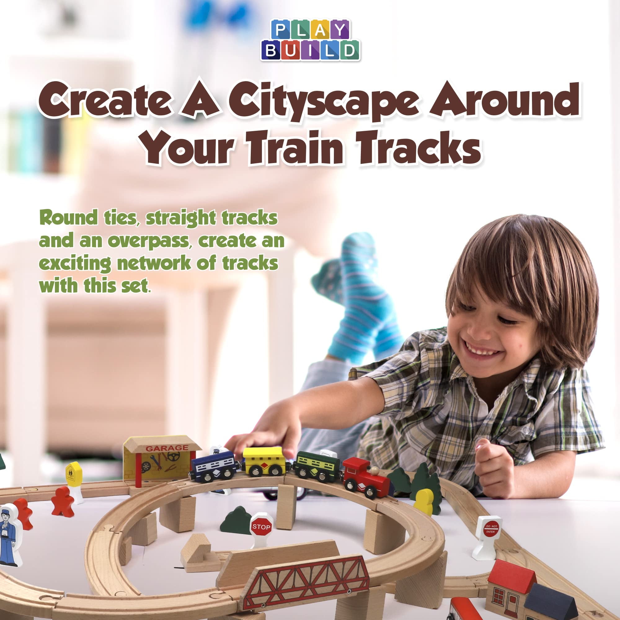 80 piece sales wooden train set