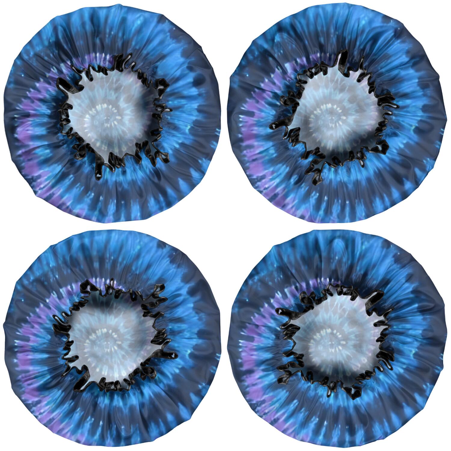 Shower Caps,Blue Tie Dye Pattern Waterproof Shower Cap for Women 4 Pieces,Double Reusable Hair Cover for Shower PEVA Elastic Stretch Hem