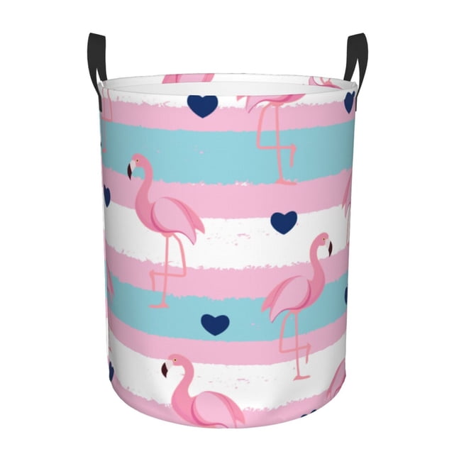 Balery Flamingo1 Cesta de ropa redonda con asas, impermeable, independiente, para ropa, juguetes, dormitorio y familia-Medium