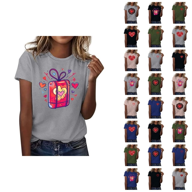 T-shirt Femme Saint-Valentin 2026 Mode Manches Courtes Col Rond Cœur Graphique