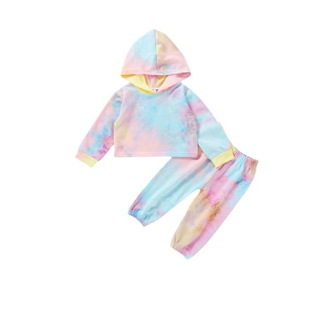 

New Autumn Kids Baby Girls Boys Tie Dye Print 2Pcs Set Hooded Top+Long Pants Warm Children Outfits