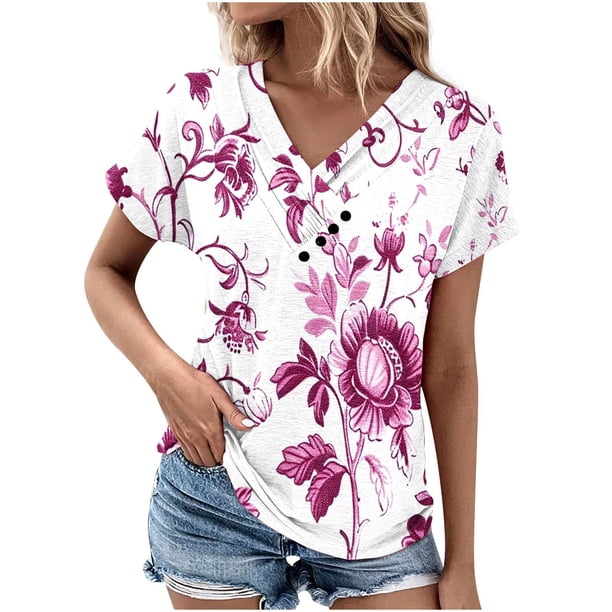 Mujeres de Verano Superior, V-Cuello Casual Camiseta de Moda de Manga Corta Hecha de Cómodo Estante de Imitación para Toda la Temporada de Uso Diario, Camisetas Cortas para Mujeres