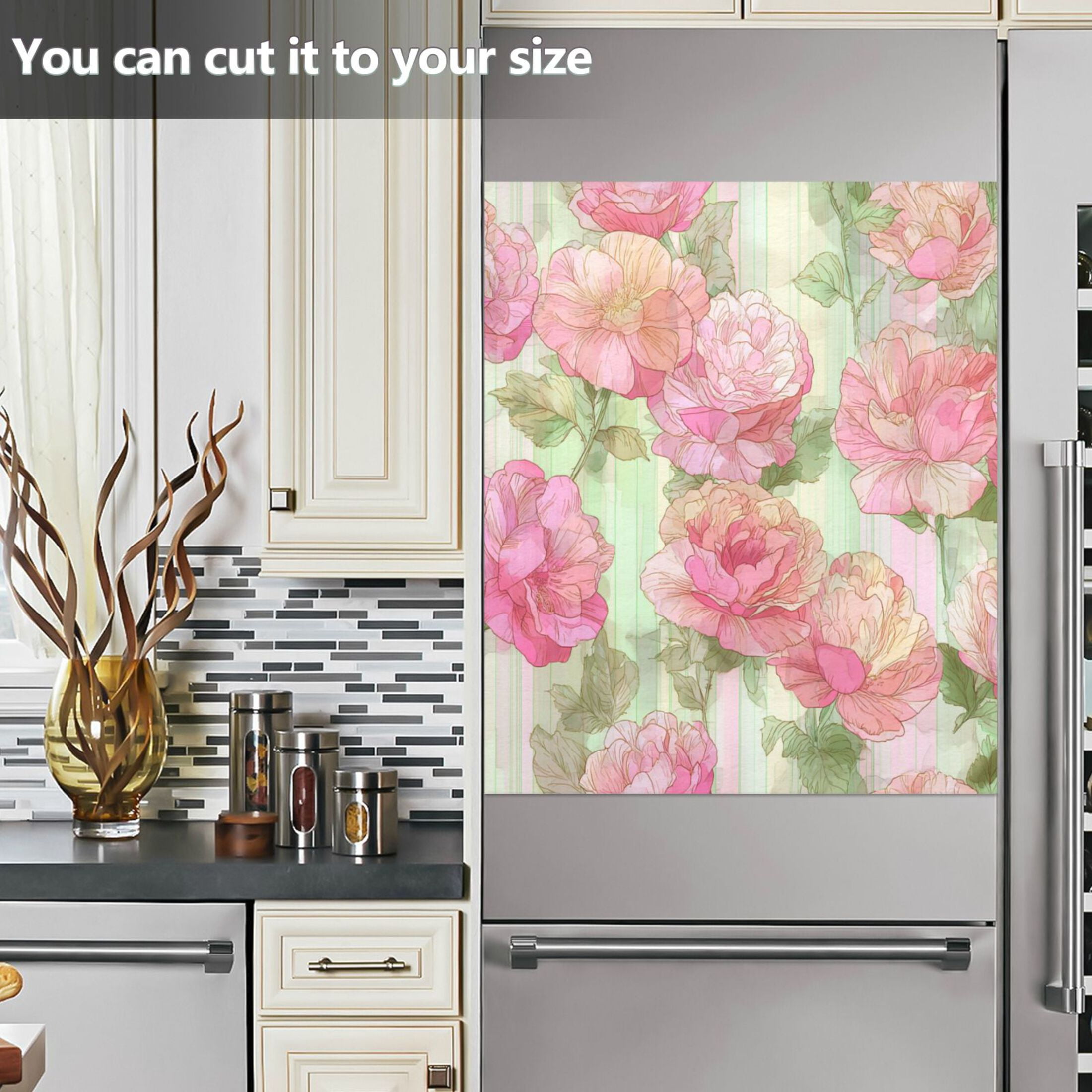 Dishwasher Magnetic Refrigerator Magnet Cover Sticker Home Decorative 23"x26" Roses and Peonies