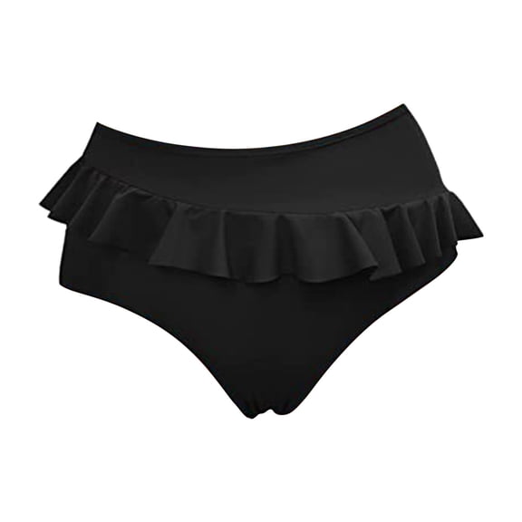JIAYUE Womens Summer Swimwear Vintage Brazilian Bikini Briefs Ruffle Trim Bathing Suit Solid Color Beach Pool Swim Bottoms