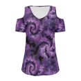 thumbnail image 6 of POLERO Tie-dye Swirl Print Women's Cold Shoulder T Shirt V Neck Short Sleeve Loose Slim Fit 2026 Summer Tee Tops Sexy Casual Fashion Purple S, 6 of 8