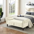 thumbnail image 2 of Beige Velvet Bench With Solid Wood Frame And Pillow For Nursery, Bedroom - Rectangular Legs Crystal Buckle Hallway, 2 of 6