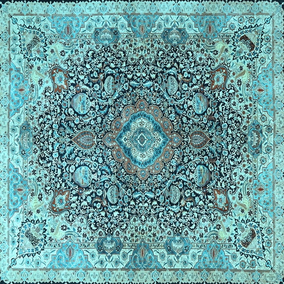 Ahgly Company Indoor Square Persian Light Blue Traditional Area Rugs, 3' Square
