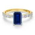 thumbnail image 3 of Gem Stone King 14K Two Tone Gold Blue Created Sapphire and Lab Grown Diamond Engagement Ring for Women | 2.22 Cttw | Emerald Cut 8X6MM | Gemstone September Birthstone | Available in Size 5,6,7,8,9, 3 of 6
