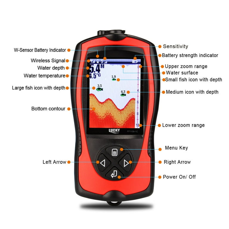 LUCKY Portable Fish Finder Transducer Sonar Sensor 147 Feet Water Depth  Finder LCD Screen Echo Sounder Fishfinder for Ice Fishing Sea Fishing 