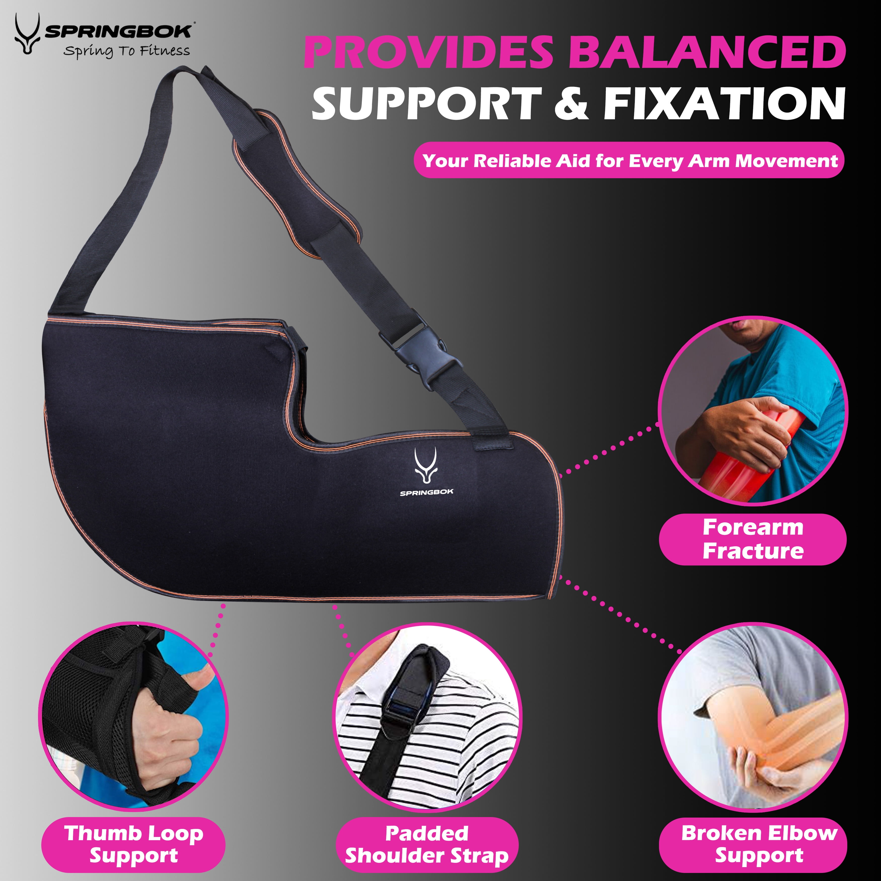 Springbok Arm Brace Immobilizer (Arm Sling Pouch) – Adjustable Shoulder & Elbow Support for Men & Women – Pain Relief for Rotator Cuff, Broken Arm, Fractured Elbow – Comfortable & Breathable (Large)