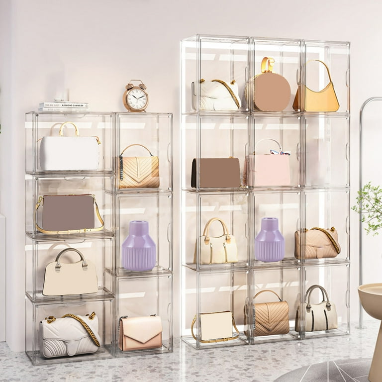 Clear Handbag Storage Organizer for Closet, 3 Packs Acrylic Display Case  for Purse/Handbag, Plastic Storage Containers with Magnetic Door, Acrylic  Box