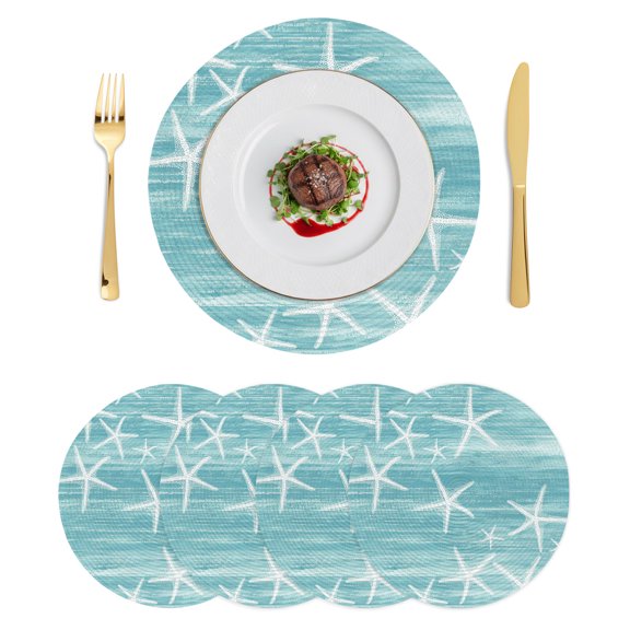 Round Placemats Aqua Starfish Coastal 15 inch Set of 4 Table Mats for Dining Table Summer Ocean Beach Nautical Heat Resistant Non-Slip Kitchen & Home Decorative Place Mat Set