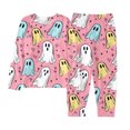 thumbnail image 4 of CUZIBR Girls Halloween Pajamas Outfits Sets Colorful Cartoon Ghost Star Cartoon Print Long Sleeve Crew Neck Top Pants Comfortable Casual Loungewear Kids Homewear,A-Pink,2Y, 4 of 4