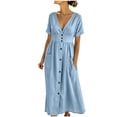 thumbnail image 2 of IUYRTFE Women's V Neck Button Down Midi Dress Short Sleeve Lightweight Casual Summer Flowy Dress with Pockets, 2 of 5