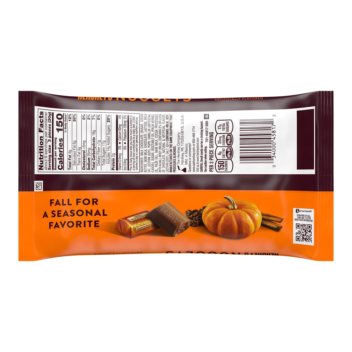 Hershey's Nuggets Pumpkin Spice Latte Flavored Halloween Candy, Bag 8 oz