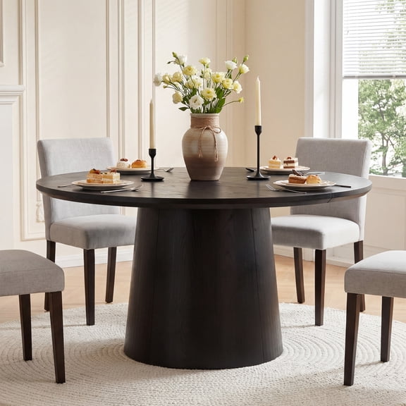 Finmind 47-inch Round Dining Table for 4-6 People, Farmhouse Kitchen Table with Sturdy Base, Circle Dinner Table for Dining Room, Kitchen, Black