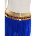thumbnail image 6 of YiZYiF Women's Belly Dance Costume Halter Crop Top with Sequin Tassel Split Mesh Long Skirt 2Pcs Set Blue A L, 6 of 7