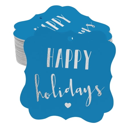 Inkdotpot Real Silver Foil Happy Holiday Tags Favor Bracket Shape Hang Pack Of 100 Paper Tags