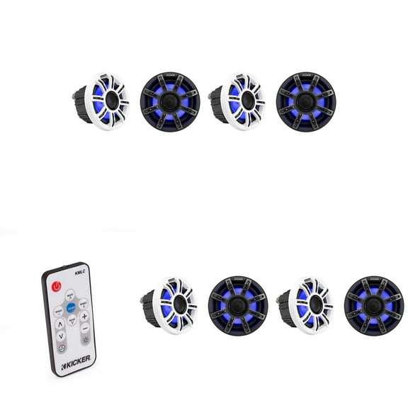 Kicker 51MSC654 - MSC 6.5-Inch Premium Marine 4-Ohm LED Coaxial System, (4) Pairs w/ 41KMLC LED Remote
