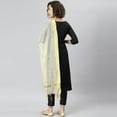 thumbnail image 6 of Janasya Indian Round Neck 3/4 Sleeve Solid Black Poly Silk Kurta With Pant And Dupatta For Women, 6 of 9