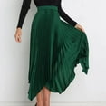 thumbnail image 6 of Ruffle Skirt Women's High Waist Pleated A-Line Flowy Skirt, Solid Color Elegant Irregular Midi Skirts Green L, 6 of 9