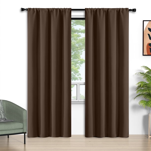 Cortinas Blackout Marrones, Juego de 2 Paneles, 52x96 Pulgadas, Cortinas Blackout con Bolsillo para Barra, Cortinas Térmicas Aislantes para Ventanas en Verano, Cortinas Sólidas con Privacidad Asegura