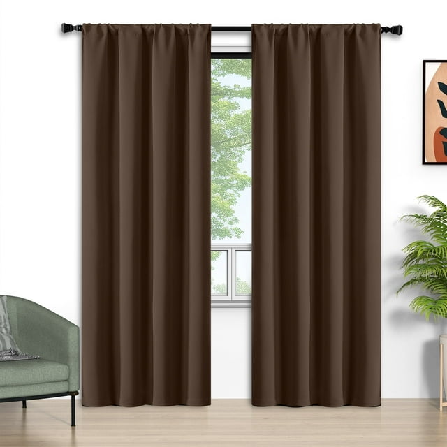 Cortinas Blackout Marrones, Juego de 2 Paneles, 52x96 Pulgadas, Cortinas Blackout con Bolsillo para Barra, Cortinas Térmicas Aislantes para Ventanas en Verano, Cortinas Sólidas con Privacidad Asegura