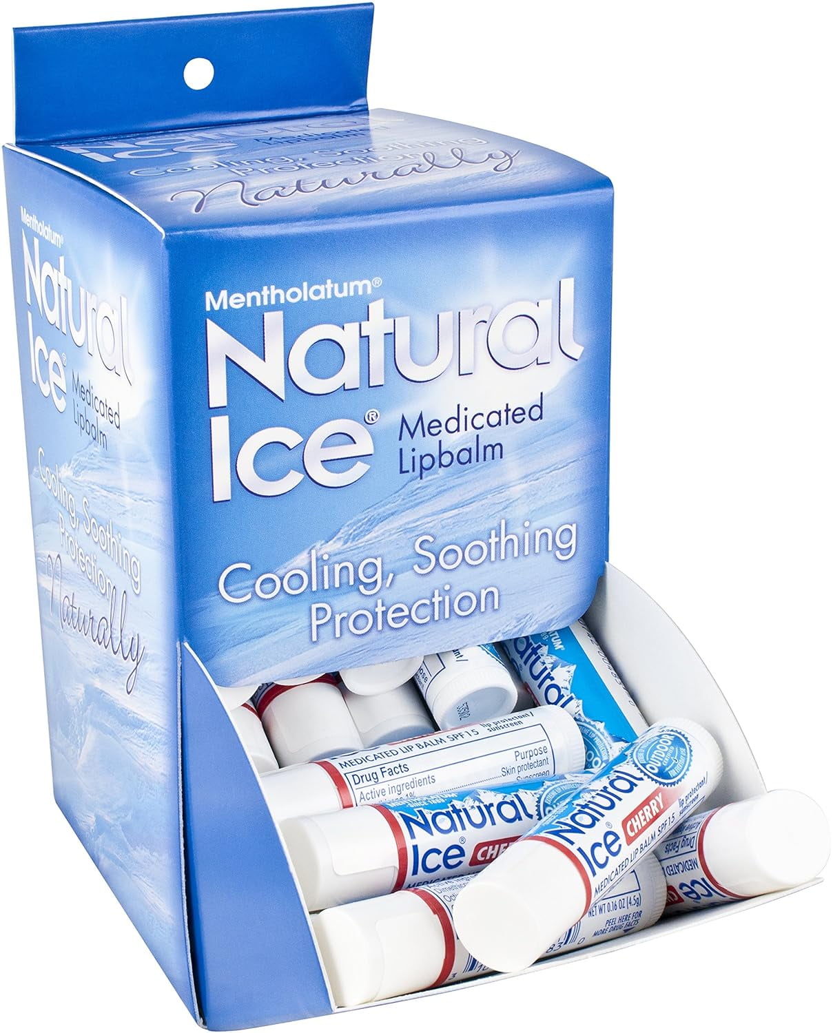 Mentholatum Natural Ice Cherry Flavor Medicated Lip Balm, Hydrating Lip Care for Dry, Chapped Lips, Moisturizing Formula with SPF 15 Helps Prevent Sunburn, Protection for Smooth, Soft Lips (48 pack)