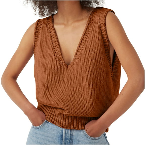 Sweater Vest Women Loose Women Casual Plain Color V-neck Vest Sleeveless Vest QIPOPIQ Clearance