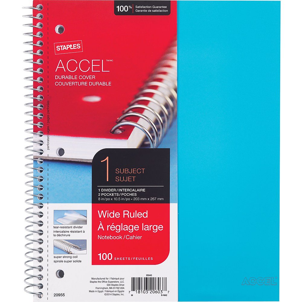 Staples Accel Durable Poly Cover 1 Sub Notebook College Ruled 8.5"x11