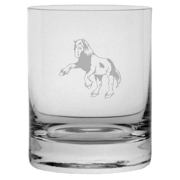 Clydesdale Body - Alternate Horse Themed Etched 10.25oz Crystal Rocks Whisky Glass