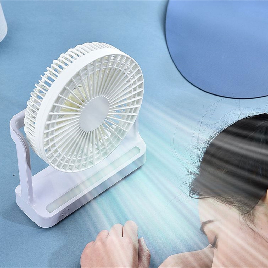 USB Rechargeable Portable Electric Fan Air Cooler with Light Desktop Ventilator