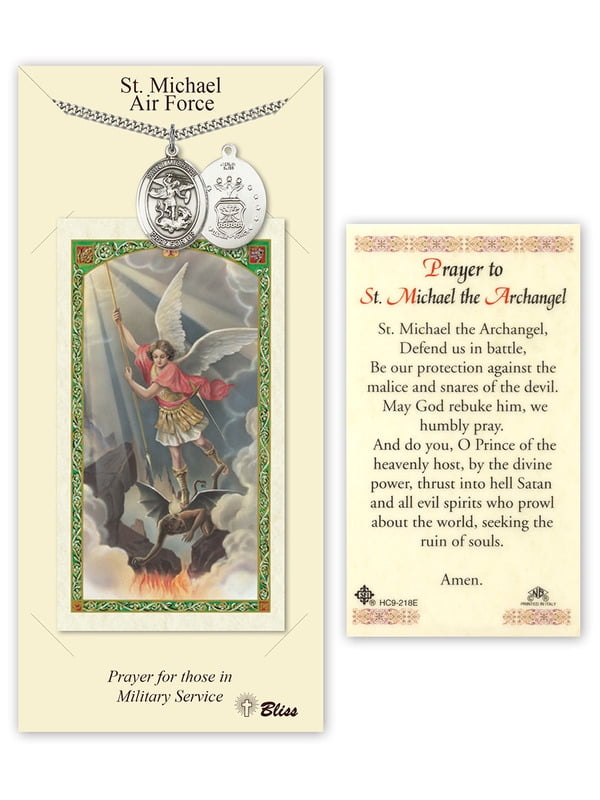 Pewter St. Michael / Air Force on a 24 inch Curb Chain with a Prayer to St Michael Defend Us