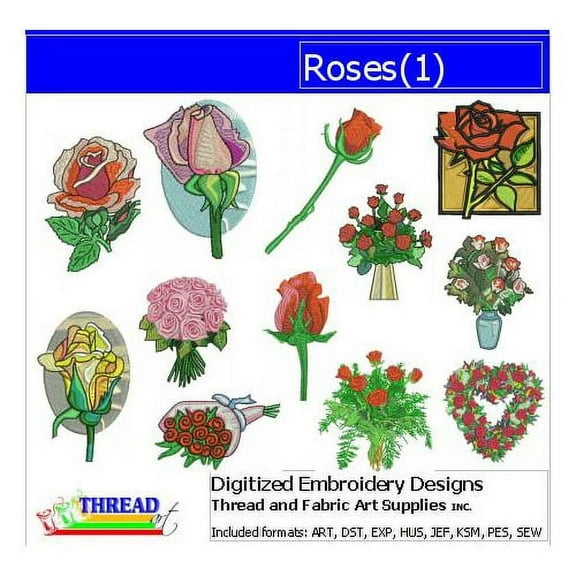 Roses(1) Embroidery Designs - All Popular Formats Included - Loaded on USB Stick
