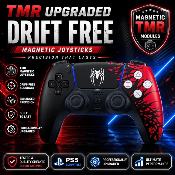 Restored Sony PS5 DualSense Controller Spider-Man TMR Drift Free Magnetic Joystick Mod