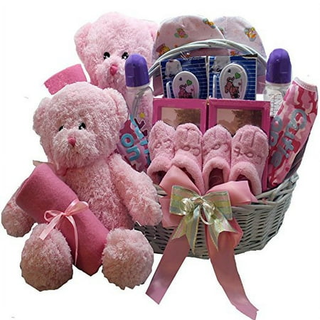 Double The Fun Twin New Baby Gift Basket - (2) Pink Girls